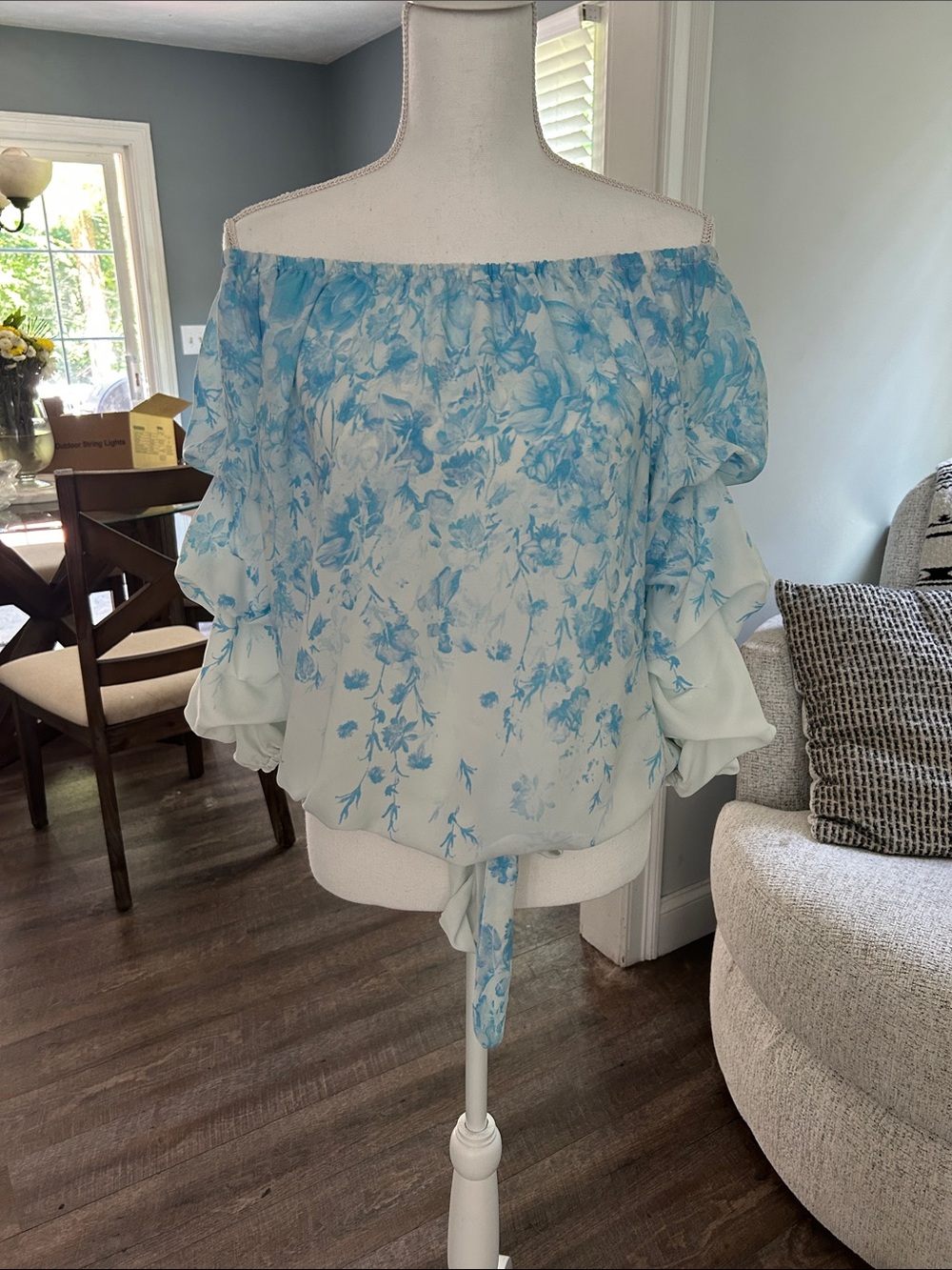 CeCe Pale Blue Floral Top
